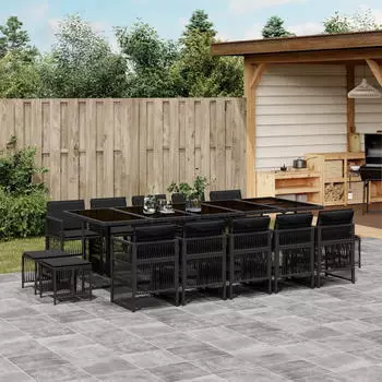 vidaXL Garten-Essgruppe 17-tlg. mit Kissen, Poly Rattan, Grau (3211004)