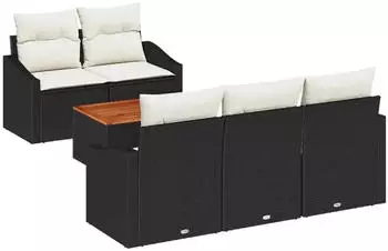 vidaXL Gartenlounge-Set 6-tlg. mit Kissen, Poly-Rattan, Schwarz (3347768)