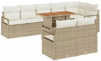 vidaXL Garten-Sofa-Set 9-tlg. mit Stauraum Beige Poly Rattan (3358465)