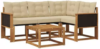 vidaXL Outdoor-Sofagarnitur mit Kissen 5-teilig Natur/Beige (3381929)