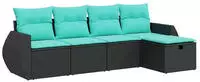 vidaXL 5-tlg. Garten-Sofagarnitur mit Kissen Schwarz Poly Rattan