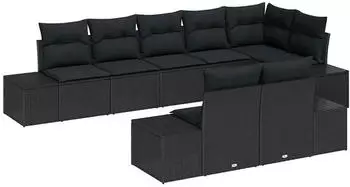 vidaXL Gartensofa-Set mit Stauraum 8-tlg. Poly Rattan Schwarz (3355782)