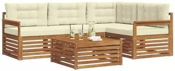 vidaXL Outdoor-Sofagarnitur mit Kissen 5-tlg., Natur/Creme (3373405)