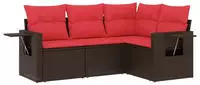vidaXL 4-teiliges Gartensofa-Set mit Kissen, braun, Polyrattan