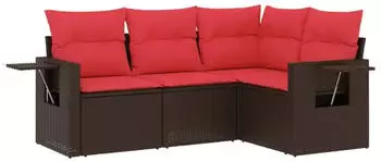 vidaXL Gartensofa-Set 4-teilig mit Kissen, Polyrattan, Braun (3220113)