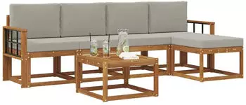 vidaXL Outdoor-Sofagarnitur mit Kissen 6-tlg. Natur/Hellgrau (3366299)