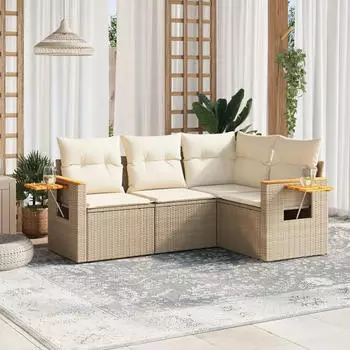 vidaXL Garten-Sofagarnitur 5-tlg. mit Kissen Poly Rattan Schwarz (3259178)