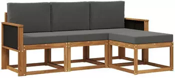 vidaXL Outdoor-Sofagarnitur mit Kissen 4-teilig Natur/Anthrazit (3385103)