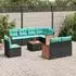 vidaXL Gartensofa-Set 9-teilig mit Kissen, schwarzes Polyrattan (3227849)