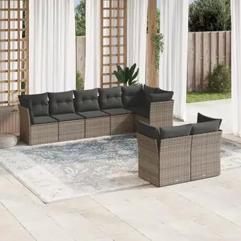 vidaXL Garten-Sofagarnitur 8-tlg. mit Kissen, Poly Rattan, Beige (3249747)