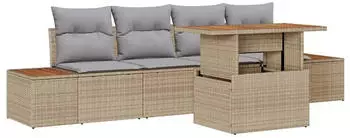 vidaXL Garten-Sofa-Set mit Stauraum 5-tlg. Beige Poly Rattan (3358759)