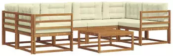 vidaXL Outdoor-Sofagarnitur mit Kissen 7-tlg. Natur und Creme (3367248)