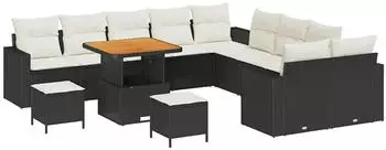 vidaXL Garten-Sofagarnitur H&ouml;henverstellbar 13-tlg. Schwarz Polyrattan (3361670)
