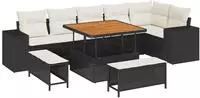 vidaXL Gartensofa-set mit Kissen 9 pcs Schwarz Poly-Rattan
