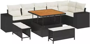 vidaXL Gartenlounge-Set 9-tlg. h&ouml;henverstellbar Schwarz Poly-Rattan (3362015)