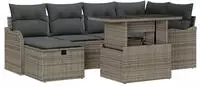 vidaXL Garten-Sofa-Set mit Kissen mit Speicher 7 pcs Grau Poly Rattan