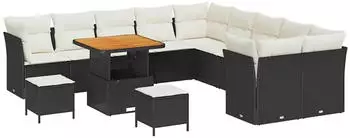 vidaXL Garten-Sofagarnitur H&ouml;henverstellbar 13-tlg. Schwarz Polyrattan (3361540)