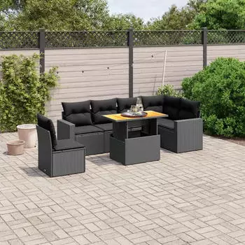 vidaXL Garten-Sofagarnitur 7-tlg. mit Kissen, Poly Rattan, Beige (3271331)