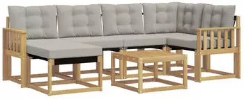 vidaXL Outdoor-Sofagarnitur mit Kissen 7-tlg., Wei&szlig;/Hellgrau (3389665)