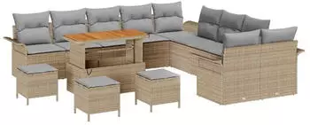 vidaXL Gartenlounge-Set 14-tlg. Poly-Rattan Beige