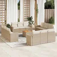vidaXL 13-tlg. Garten-Sofagarnitur mit Kissen Grau Poly Rattan