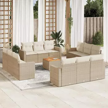 vidaXL Garten-Sofagarnitur 13-tlg. mit Kissen Poly Rattan Grau (3223540)