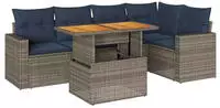 vidaXL 6-tlg. Garten-Sofagarnitur mit Kissen Grau Poly Rattan