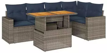 vidaXL Garten-Sofagarnitur 6-tlg. mit Kissen Poly Rattan Grau (3327043)
