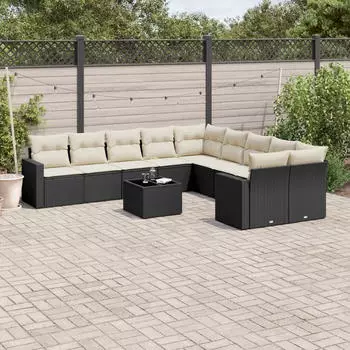vidaXL Garten-Sofagarnitur 11-tlg. mit Kissen Hellgrau Poly Rattan (3219512)