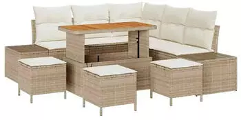 vidaXL Garten-Sofagarnitur 9-teilig Poly-Rattan/Akazie Beige (3364741)