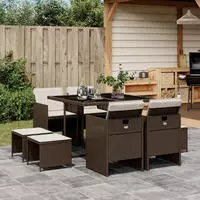 vidaXL 17-tlg. Garten-Essgruppe mit Kissen Schwarz Poly Rattan