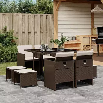 vidaXL Garten-Essgruppe 17-tlg. mit Kissen, Poly Rattan, Schwarz (3277778)