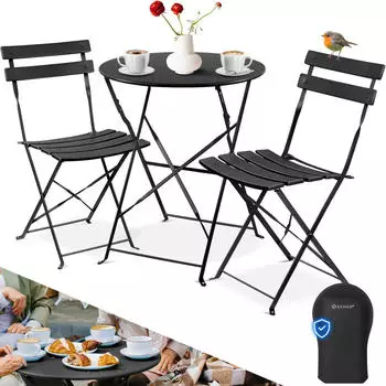 Kesser Bistro-Set 3-teilig, 2 klappbare St&uuml;hle, Metall, schwarz (24632_mfn)