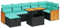 vidaXL 8-tlg. Garten-Sofagarnitur mit Kissen Grau Poly Rattan Akazie