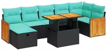 vidaXL Garten-Sofagarnitur 8-tlg. mit Kissen, Poly Rattan & Akazie, Grau (3328163)