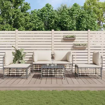 vidaXL Garten-Lounge-Set 5-tlg. mit Kissen Poly Rattan Anthrazit (3186715)