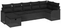 vidaXL Sofa Set mit Kissen mit Speicher 7 pcs Schwarz Poly-Rattan