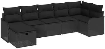 vidaXL Garten-Sofa-Set mit Kissen 7-teilig, Schwarz Poly-Rattan (3359002)