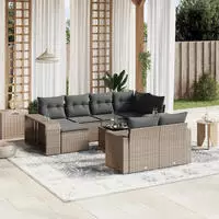 vidaXL 11-tlg. Garten-Sofagarnitur mit Kissen Beige Poly Rattan