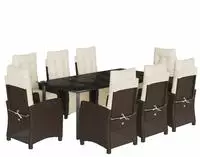 vidaXL 9-tlg. Garten-Essgruppe mit Kissen Braun Poly Rattan