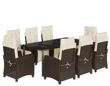 vidaXL Garten-Essgruppe 9-tlg. mit Kissen, Poly Rattan, Braun (3212987)