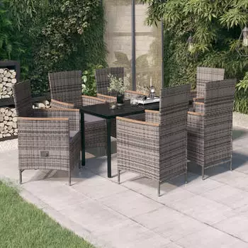 vidaXL Garten-Essgruppe 7-tlg. mit Kissen, Grau (3099434)