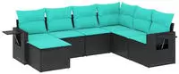 vidaXL 7-teiliges Gartensofa-Set mit Kissen, schwarzes Polyrattan
