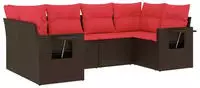 vidaXL 6-teiliges Gartensofa-Set mit Kissen, braun, Polyrattan
