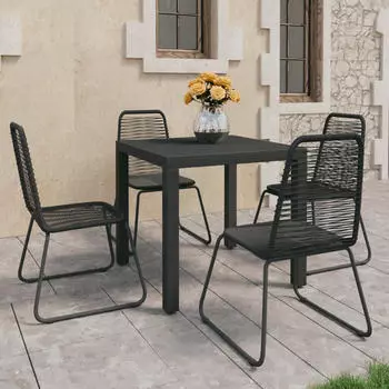 vidaXL Garten-Essgruppe 5-tlg. PVC Rattan, Schwarz