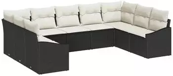 vidaXL Gartensofa-Set 9-tlg. mit Kissen Poly-Rattan Schwarz/Creme (3355546)