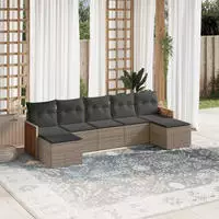 vidaXL 7-tlg. Garten-Sofagarnitur mit Kissen Beige Poly Rattan