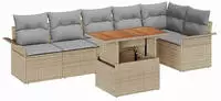 vidaXL Garten-Sofa-Set mit Speicher 7 pcs Beige Poly Rattan