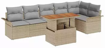 vidaXL Garten-Sofa-Set mit Stauraum 7-tlg. Poly Rattan Beige (3358079)