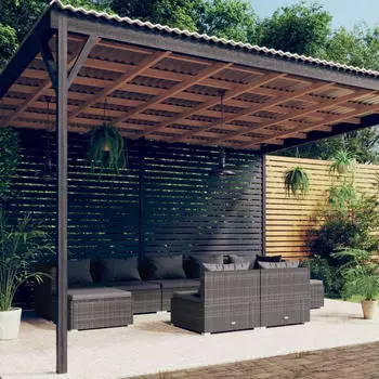 vidaXL Garten-Lounge-Set 9-tlg. mit Kissen, Grau Poly Rattan (3102005)